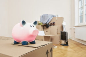 Piggy bank with moving boxes