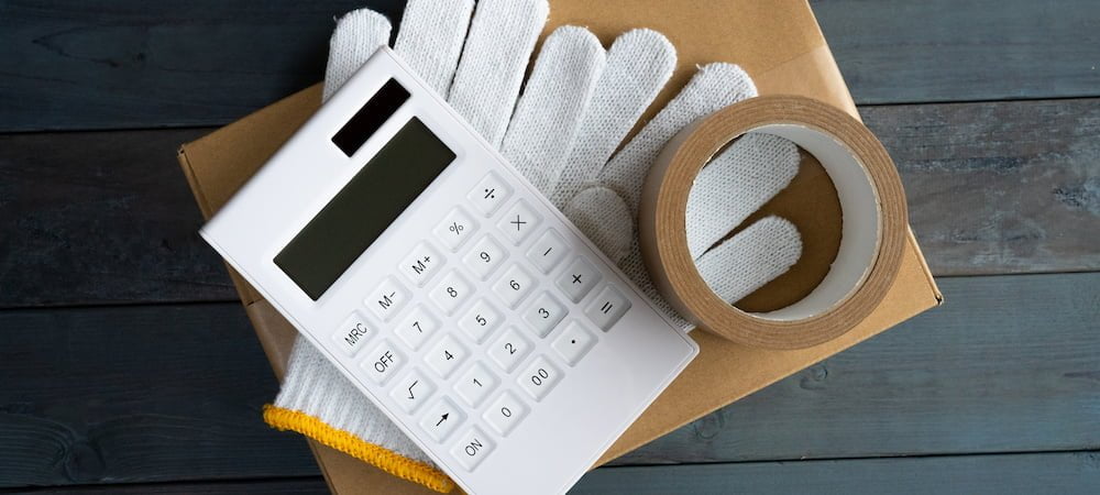Moving gloves, box, tape and calculator
