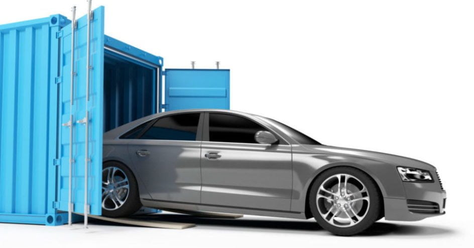 car coming out of a storage container