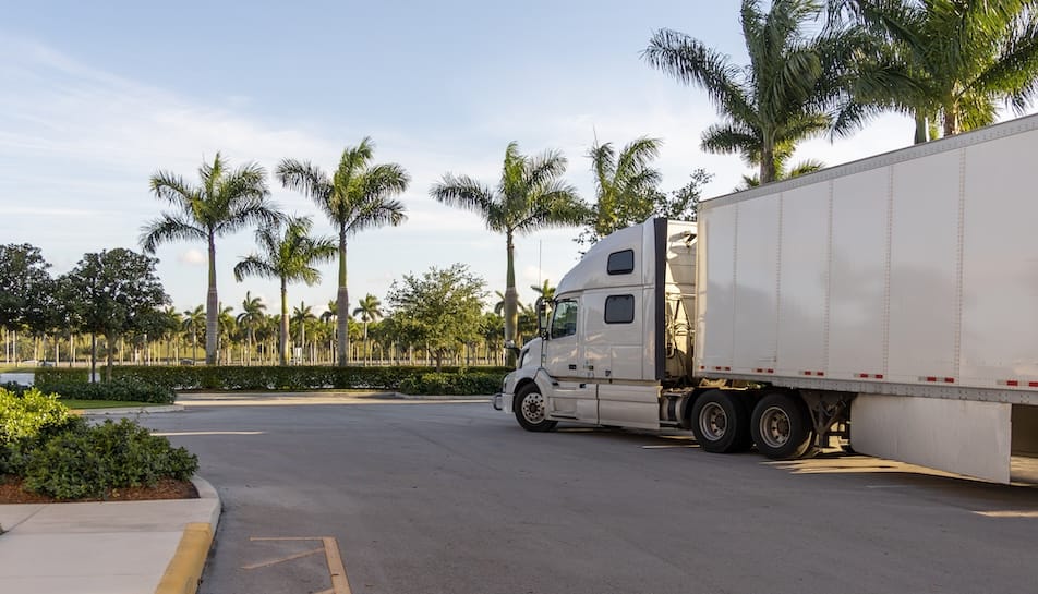 scenic photo of truck and palm tress for moving to florida guide