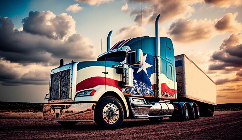 Texas flag painted truck showing moving out of Texas