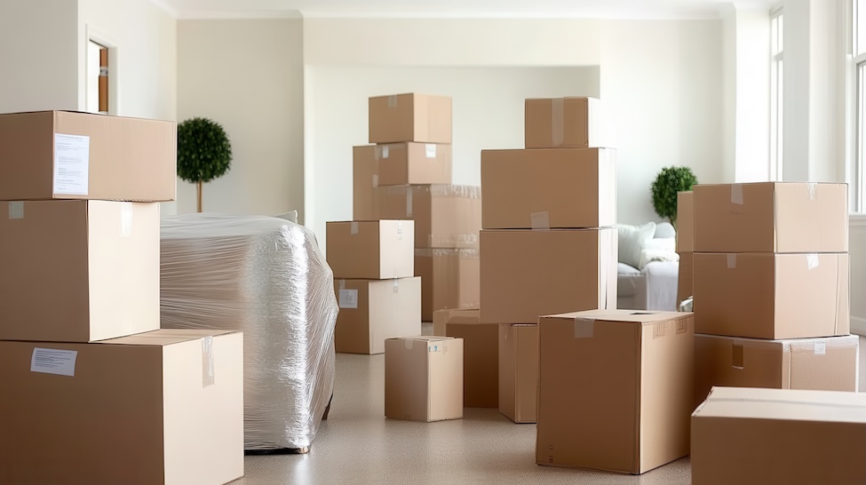 Illustrating the process of moving with organized boxes packed