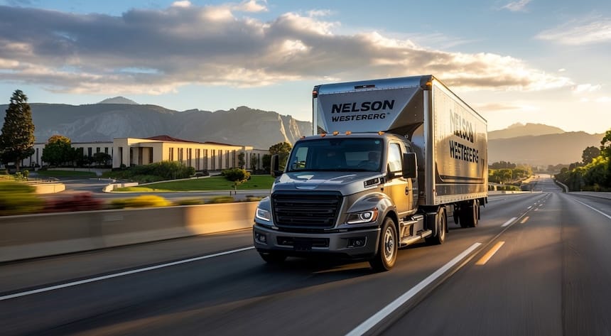 Inspiring background image for Moving Guide to Merced with moving truck and city background