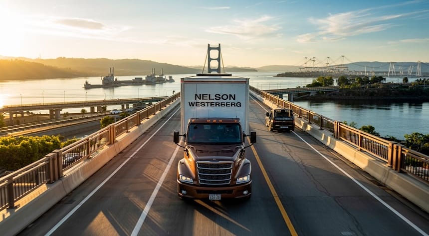 Inspiring image depicting moving guide to Vallejo California with moving truck and city background