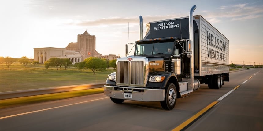 inspring photo for moving to Abilene guide with truck and city landscape
