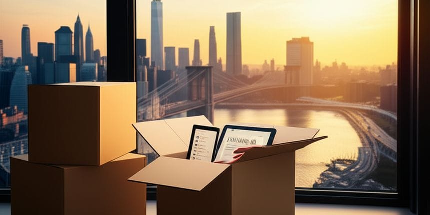 Conceptual image representing moving and guide and new york.