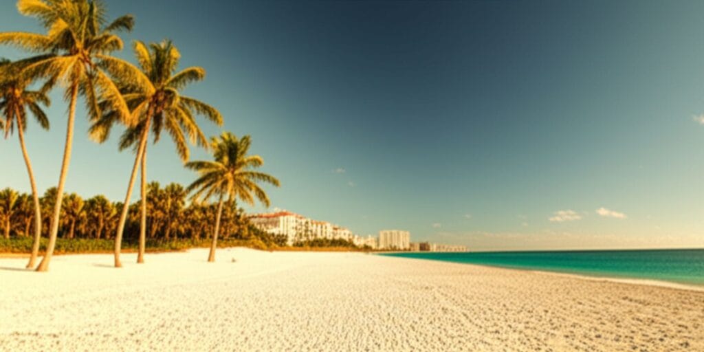 Naples Florida Gulf Coast beach with turquoise water, palm trees, and luxury waterfront - Moving Guide to Naples